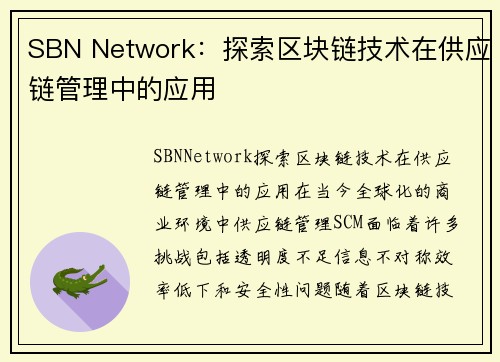 SBN Network：探索区块链技术在供应链管理中的应用